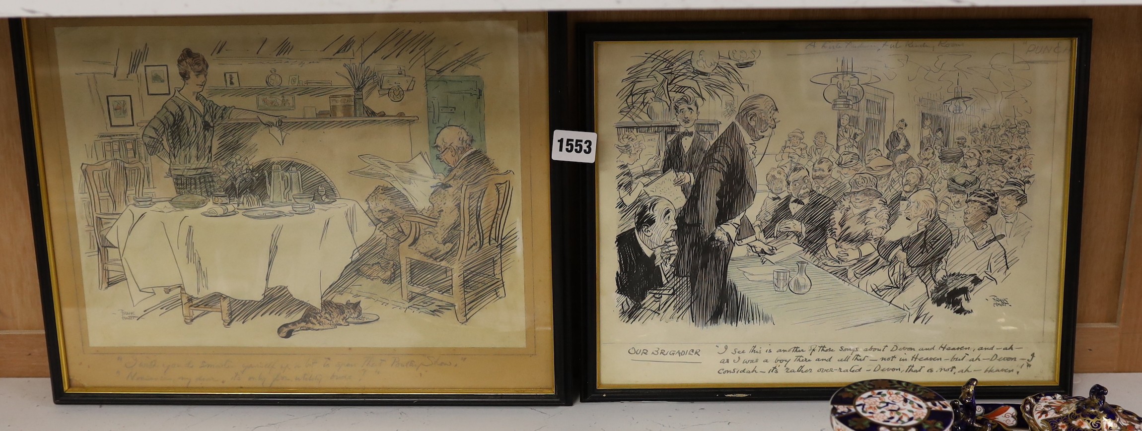 Frank Hart (1878-1959), two original ink and watercolour cartoons for Punch, 'Our Brigadier' and 'Smartening up for the Poultry Show', both signed, largest 24 x 33cm